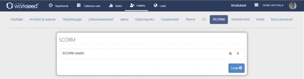 SCORM valikko
