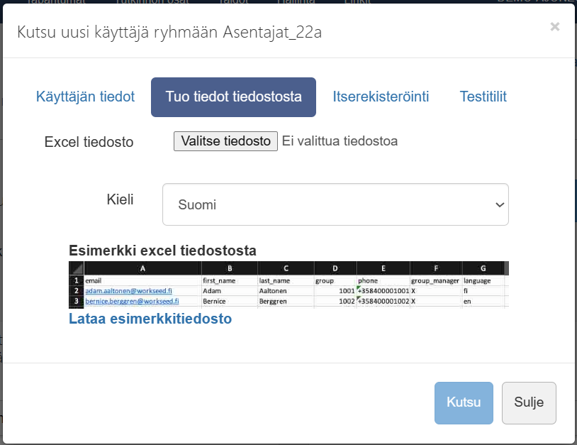 Kayttajien tuonti