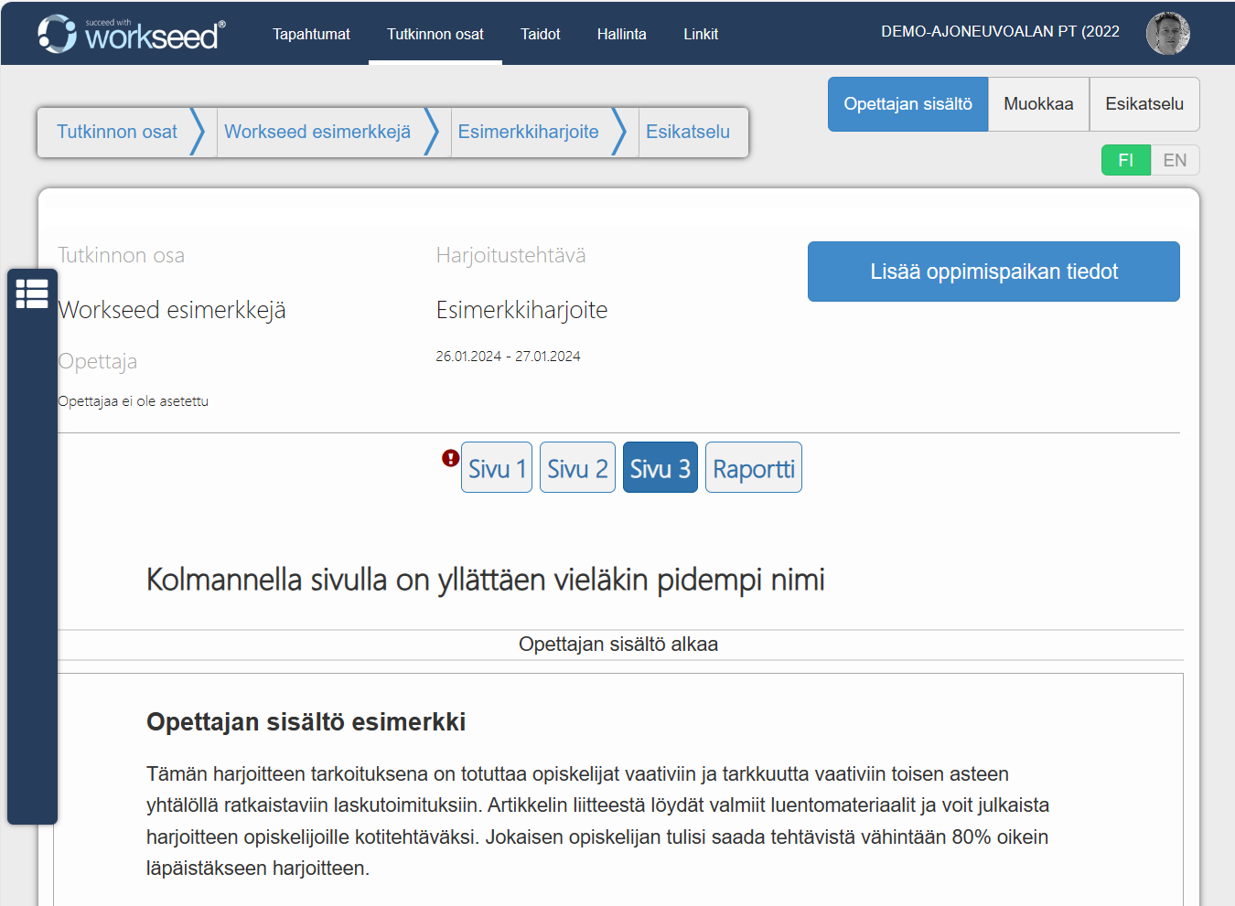 Opettajan sisalto