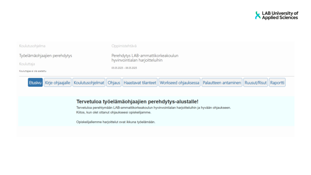 kuvankaappaus harjoitteluohjaajien perehdytys -kurssin sisällöstä